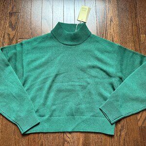 NWT ARITZIA WILFRED Womens Green Merino Wool Cropped Mock Neck Sweater Small